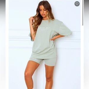 White Fox Boutique Signature Biker Short Set - size small, sage, mint condition